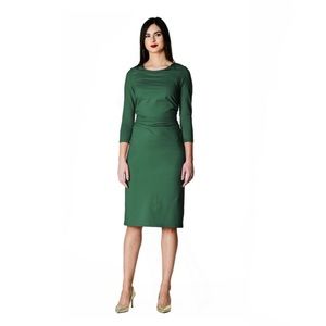 EUC eShakti Emerald Ruched Pleat Knit Sheath Dress